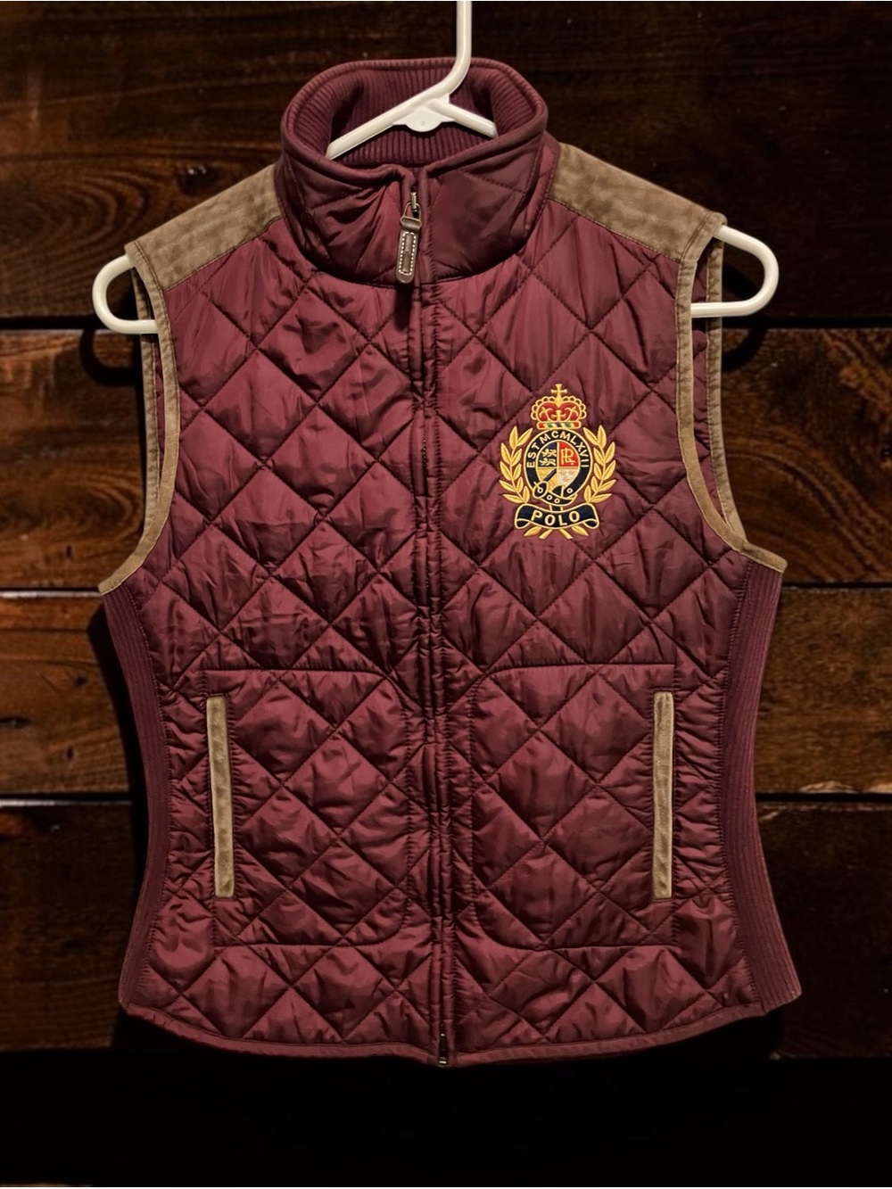 IN EXCELLENT CONDITION! POLO RALPH LAUREN BURGUNDY MAROON QUILTED VEST SIZE SP